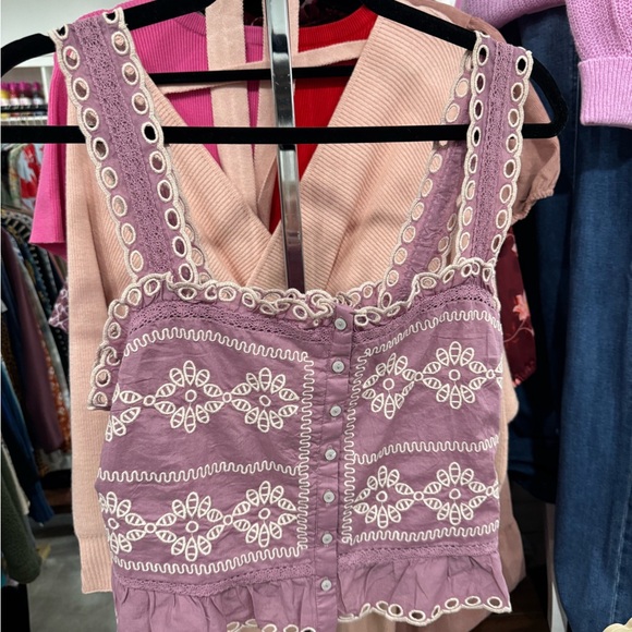 American Eagle Outfitters Tops - American Eagle Outfitters Purple Embroidered Crop Top